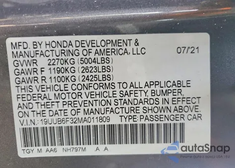 2021 Acura Tlx z USA, uszkodzony, nr VIN 19UUB6F32MA011809